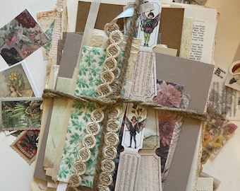 25pc Mini Cottage Core Junk Journal Kit - vintage - floral - ephemera - scrapbook - scraps - stickers - supplies - botanical - grab bag