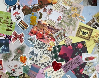 25pc Mini Junk Journal Grab Bag -mystery - scraps - paper - scrapbooking - journaling - floral - vintage - ephemera - stickers