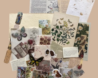Butterfly Theme (40 piece) Junk Journal KitScrapbooking - Collage - Card Making - Cottage Core - Floral Nature - Botanical - Handmade Paper