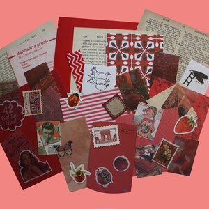 Kit de carnets à thème rouge (40 pièces) - Scrapbooking - Collage - Fabrication de cartes - Mystère - vintage - Floral nature - Botanique - Papier