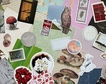 50 piece junk journal grab bag -mystery - scraps - paper - scrapbooking - journaling - card making - floral - vintage - ephemera - stickers