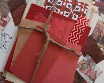 25pc Mini Red Theme Junk Journal Kit - vintage - floral - ephemera - scrapbook - scraps - stickers - mystery - botanical - grab bag