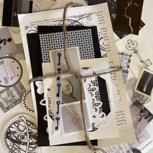25pc Mini Black & White Junk Journal Kit vintage - moon - ephemera - scrapbook - dark- stickers - mystery - moody - grab bag
