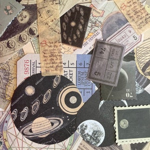 Kit de 25 mini carnets ordures lune et étoiles - vintage - galaxie - éphémères - album - sorcellerie - autocollants - mystère - botanique - sac à main - ciel