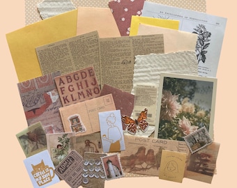 Orange Themed Junk Journal Kit (40 pieces) - Scrapbooking - Collage - Card Making - Mystery Pack - Mystery - Vintage - Floral Nature - Paper