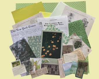Green ThemedJunk Journal Kit (40 pieces) - Scrapbooking - Collage - Card Making - Mystery - Vintage - Floral Nature - Botanical - Paper