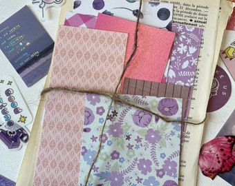 25pc Mini Pink X Purple Junk Journal Kit vintage - floral - ephemera - scrapbook - scraps - stickers - mystery - botanical - grab bag - sky