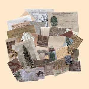 Kit de carnets bruns sur le thème (40 pièces) - scrapbooking - collage - fabrication de cartes - mystère - vintage - floral nature - botanique - papier