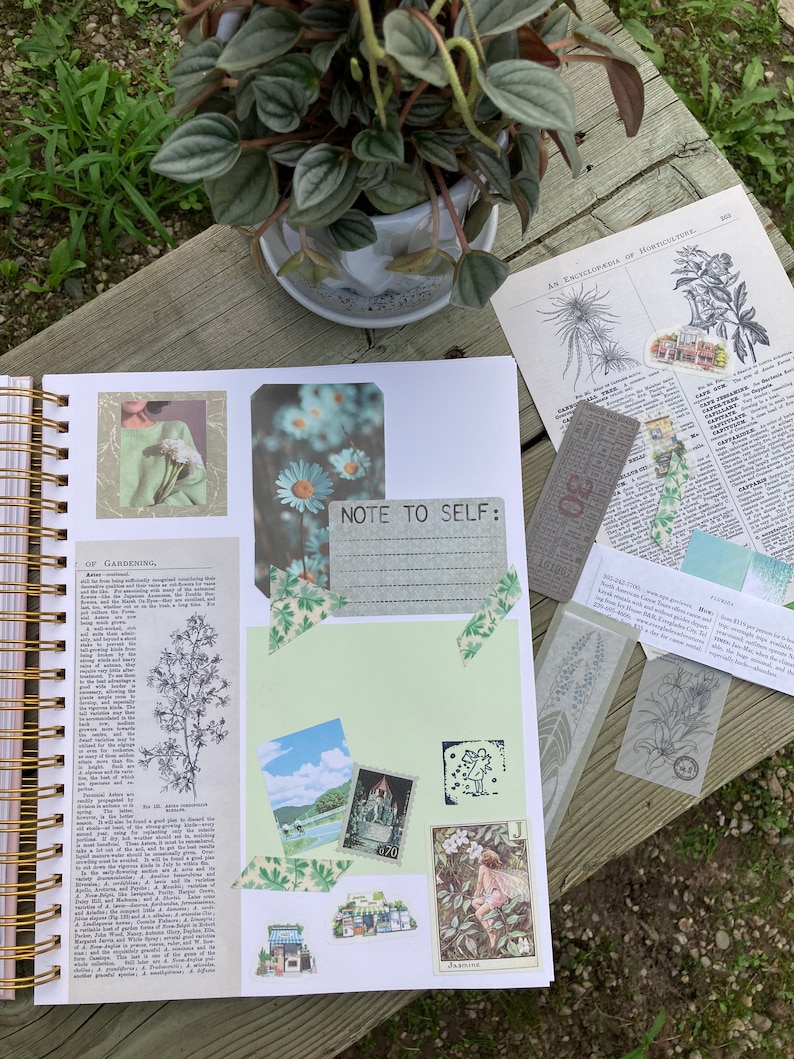 Green ThemedJunk Journal Kit (40 pieces) - Scrapbooking - Collage - Card Making - Mystery - Vintage - Floral Nature - Botanical - Paper zdjęcie 3