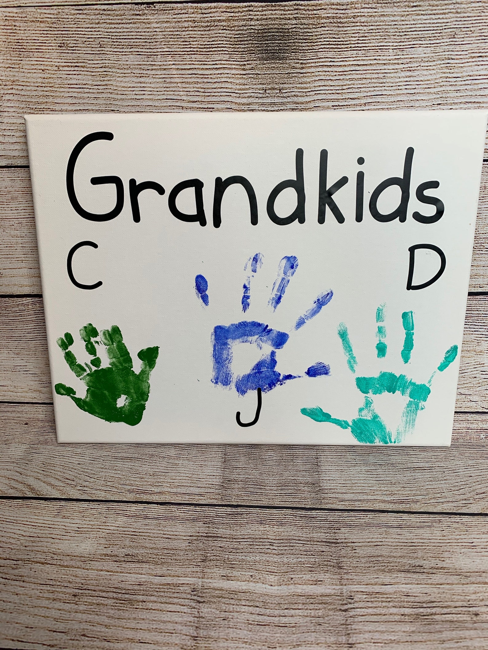 Grandkids Handprint 11x14 Canvas Grandparent Gift Etsy