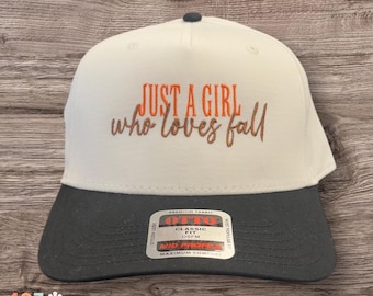 Just a Girl Who Loves Fall Hat – Embroidered Otto Twill Hat, Fall Lover Baseball Cap, Autumn Vibes Hat, Pumpkin Patch Hat, Cozy Season Gift