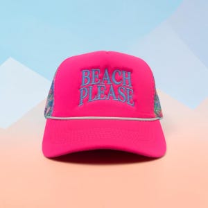 Beach Please Flamingo Trucker Hat, Embroidered Beach Hat, Tropical Summer Foam Cap