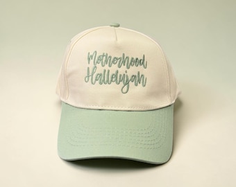 Motherhood Hallelujah Trucker Hat, Christian Mom Hat, Faith Based Embroidered Cap