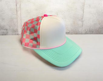 Blank Plaid Trucker Hat, Pastel Mesh Hat, Cute Blank Hat for Embroidery, Hat Bar Trucker Hat, Boutique Trucker Cap