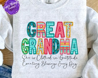 She is Clothed in Gratitude- Great Grandma | Faith T-Shirt