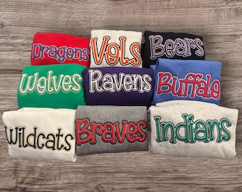 Custom Puff Embroidered Mascot Sweatshirt | School Spirit Crewneck | Choose Mascot & Colors | Unisex Cozy Sweatshirt