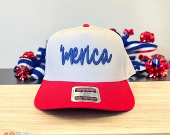 OTTO Red and White Trucker Hat with Blue Accents OTTO Red, White, & Blue Foam Front Mid Profile Trucker Hat  main image 2