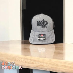 Rooted in Christ Hat – Richardson 112 Embroidered Trucker Cap – Christian Hat for Men or Women – Faith-Based Baseball Cap – Bible Verse Hat