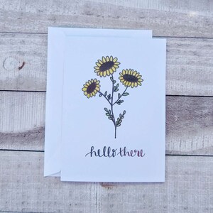 Hello There Sunflower Greeting Card, Hand Lettered Just Because Floral ...