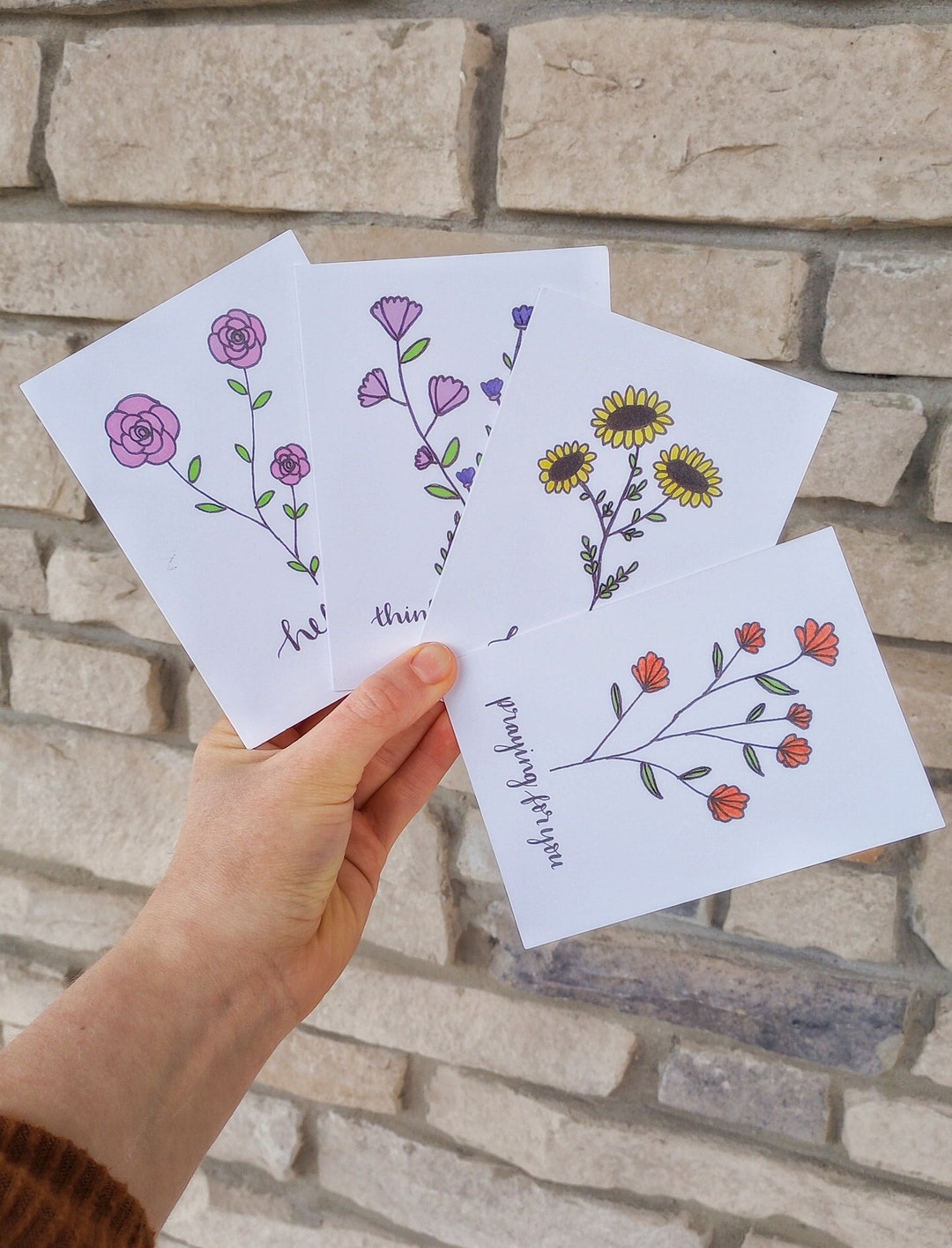 Hand-designed Floral Greeting Card Set of 4 With Envelopes, Just ...