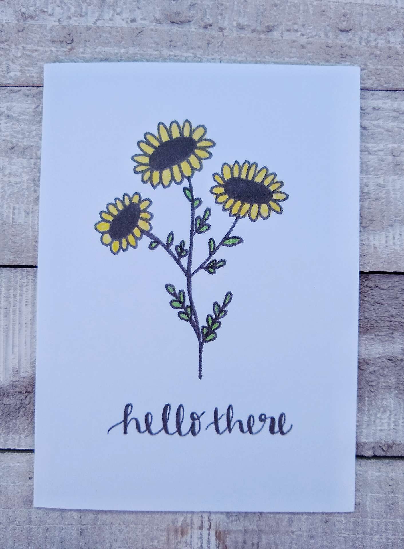 Hello There Sunflower Greeting Card Hand Lettered Just - Etsy UK