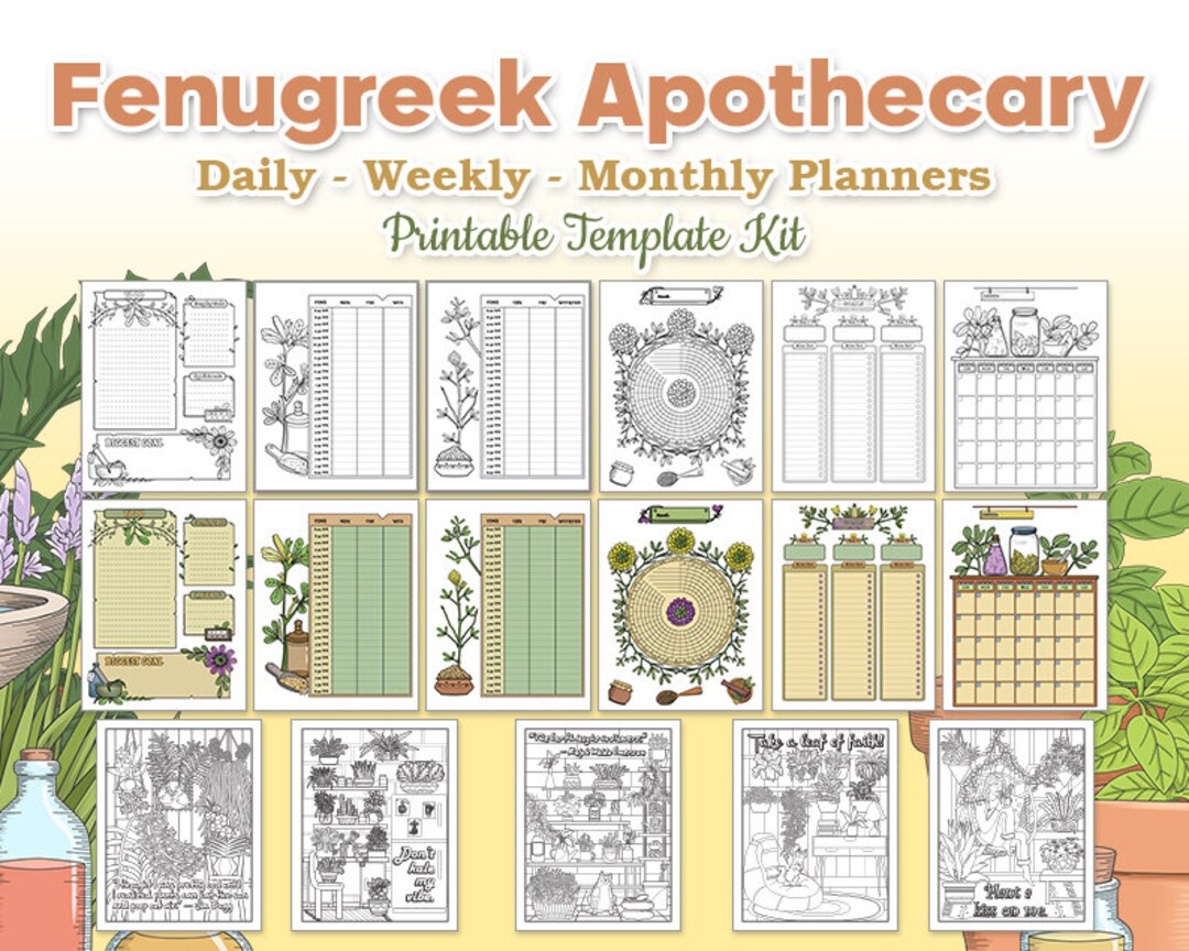 Fenugreek Apothecary Full-color &amp; Coloring Printable Planner - Etsy