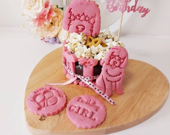 Dog birthday cake pink any name personalised dog breed biscuit gotcha day celebration