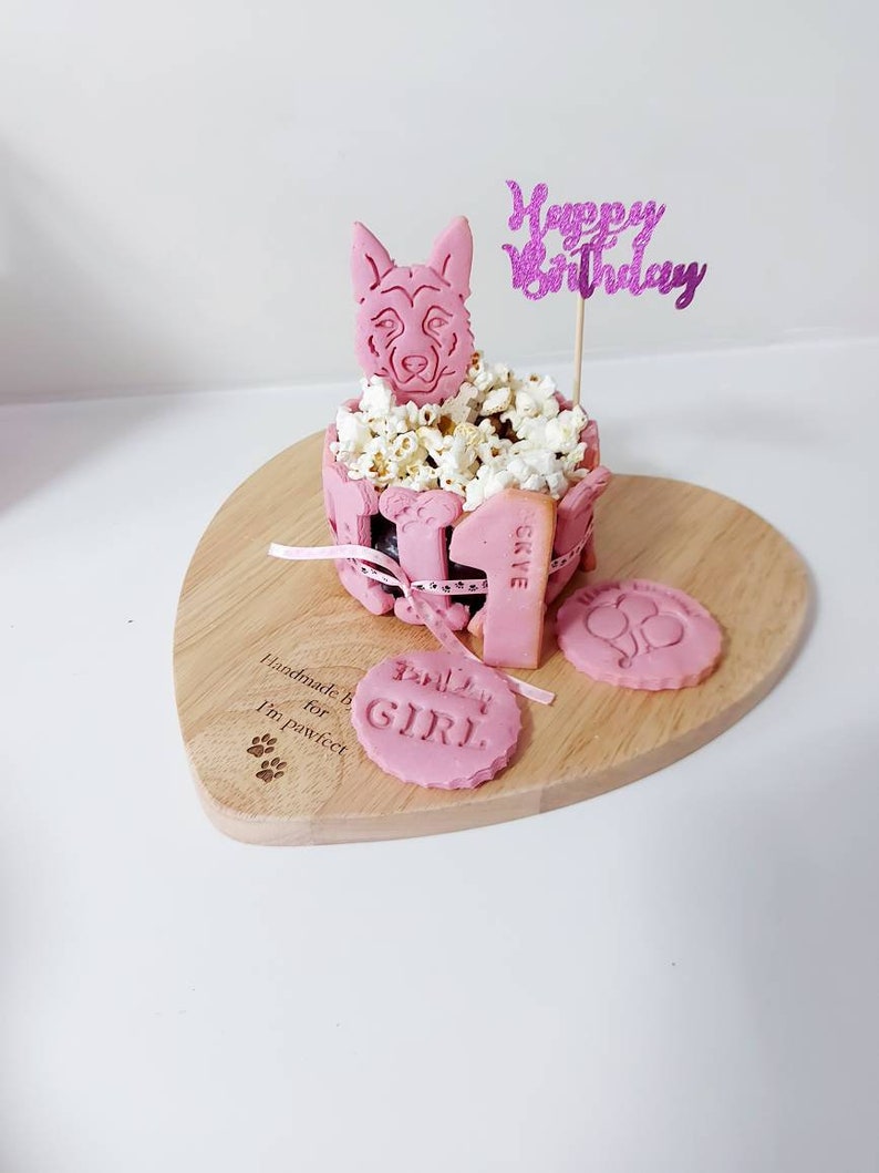 Dog birthday cake pink any name personalised dog breed biscuit gotcha day celebration image 4