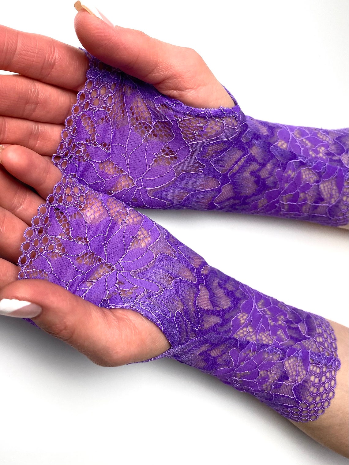 Purple lace gloves 9 23 cm Stretchy fingerless Etsy
