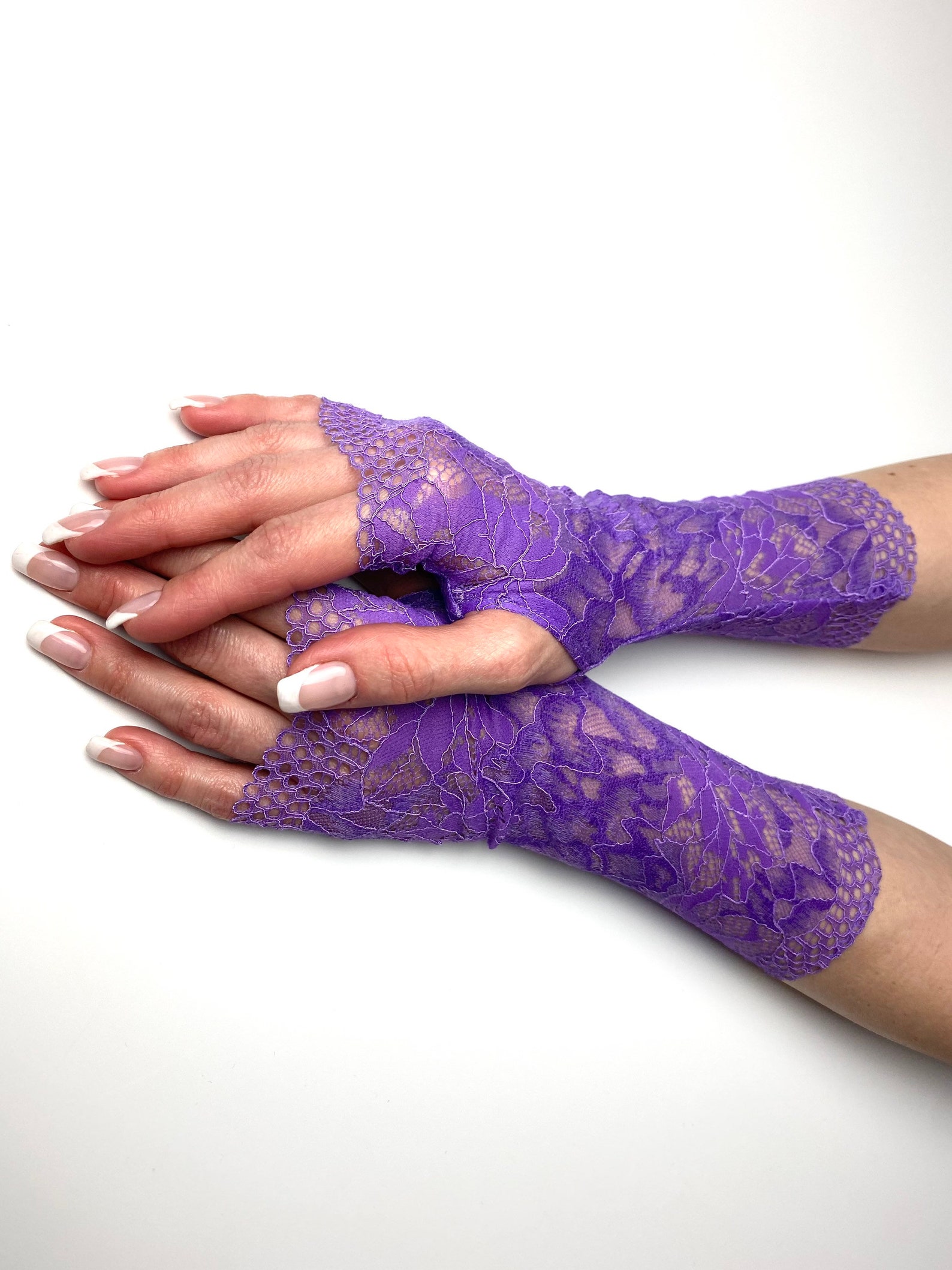 Purple lace gloves 9 23 cm Stretchy fingerless Etsy