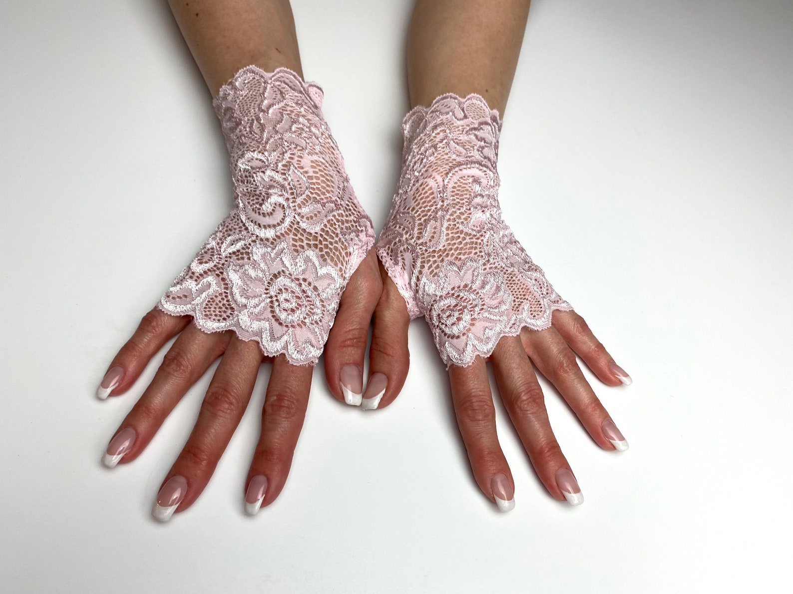 Light pink lace gloves 7 18 cm Stretchy fingerless Etsy