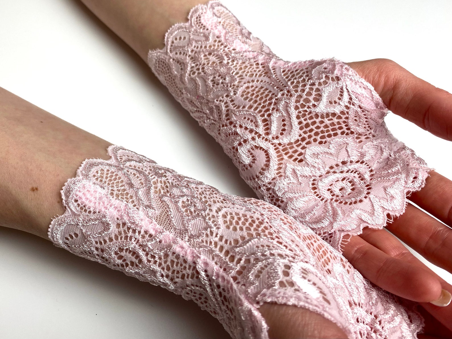 Light pink lace gloves 7 18 cm Stretchy fingerless Etsy