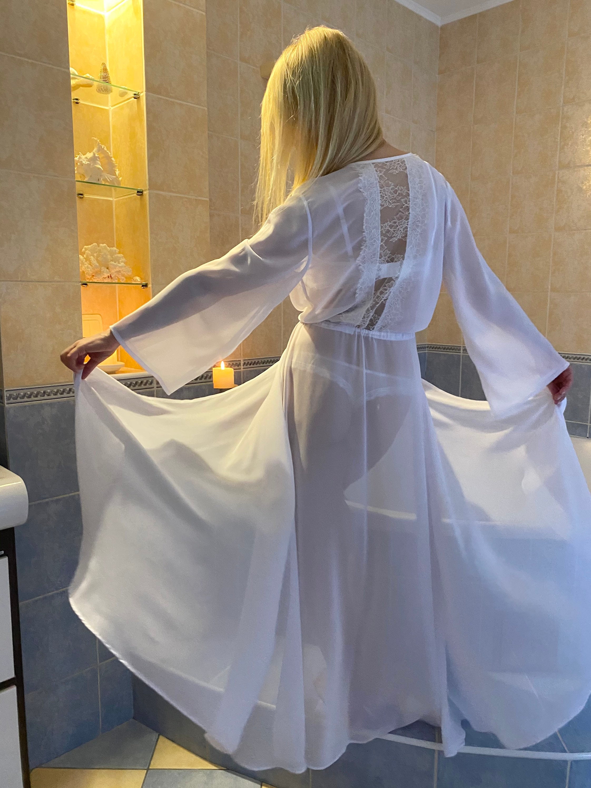 sheer long tulle robe