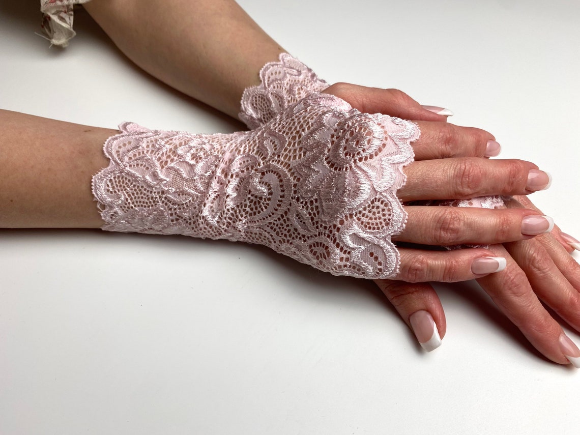 Light pink lace gloves 7 18 cm Stretchy fingerless Etsy
