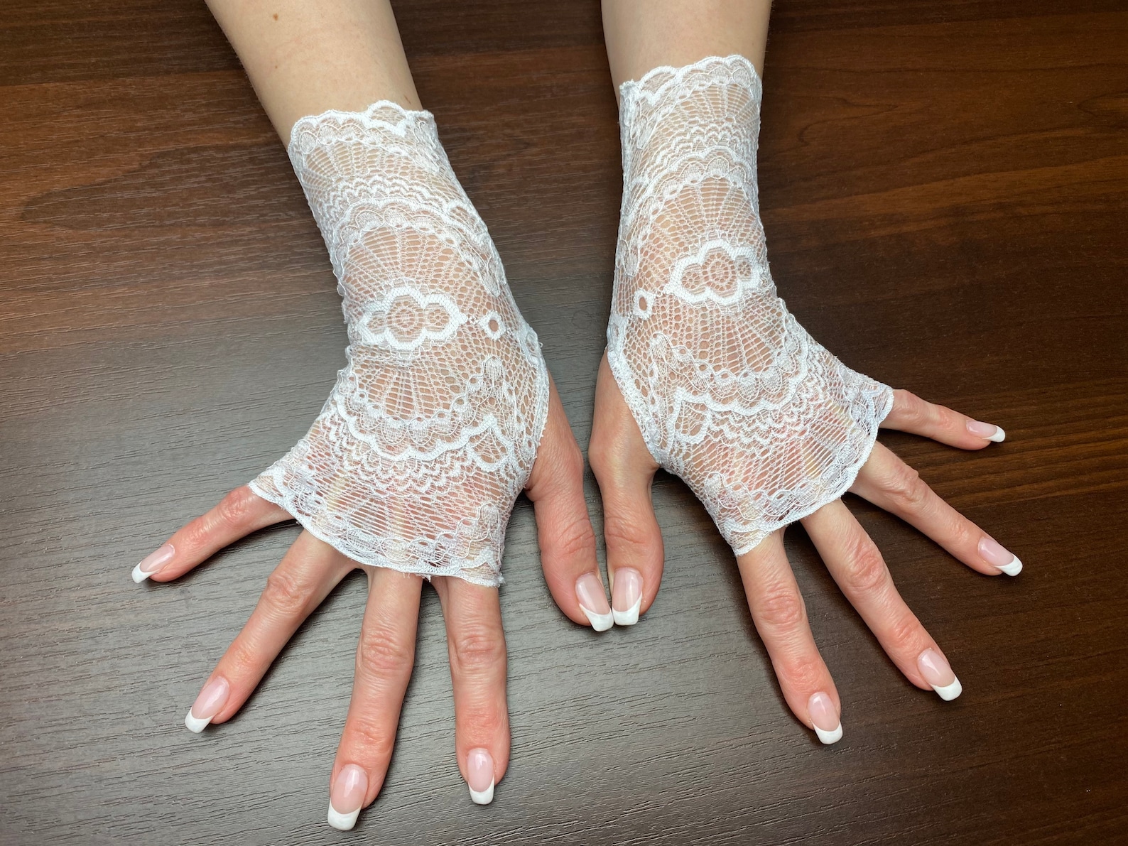 White Lace Gloves 7.9 20 Cm Stretchy Fingerless Etsy