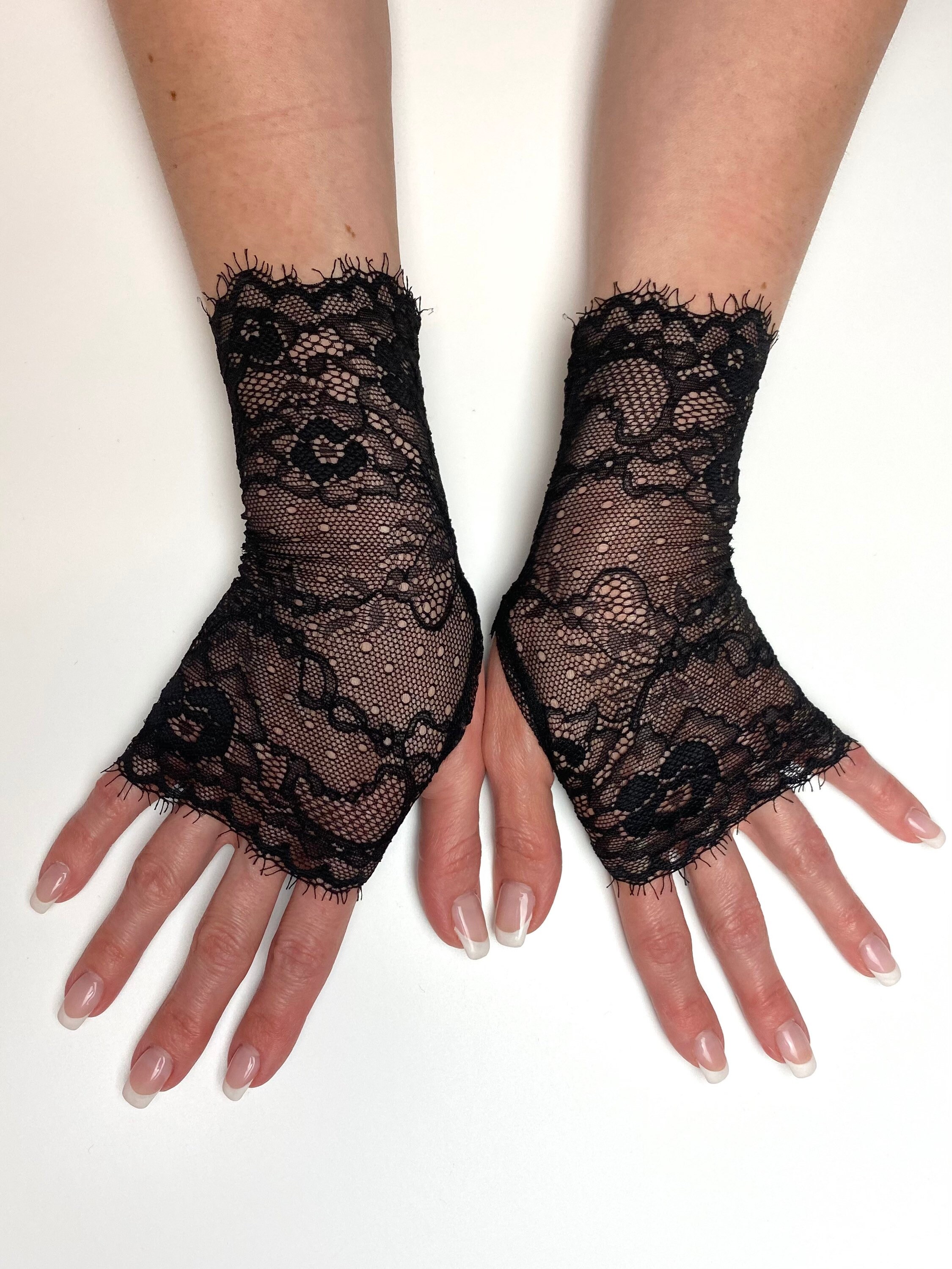 Black Lace Gloves 7 18 Cm Stretchy Fingerless Gloves Etsy UK