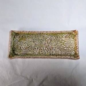 Ceramic tropical sushi plate, Green long rectangular platter, Small leaf charcuterie board, Little serving dish, Cheese and cracker tray