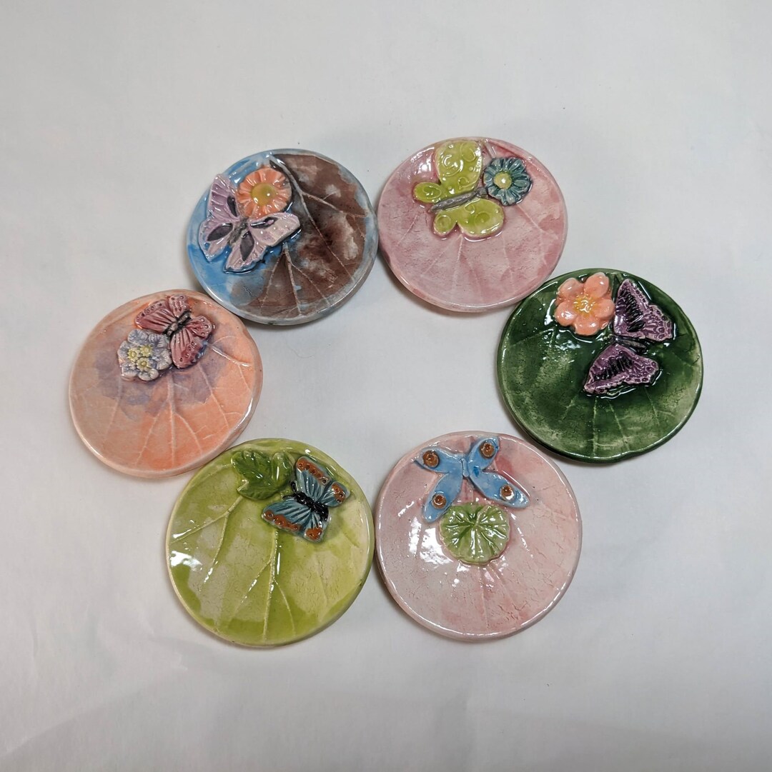 Ceramic Tea Bag Holder or Teaspoon Rest, Colorful Butterfly Tea Cozy