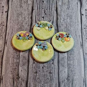Handmade Ceramic Bee and Flowers Tea Bag Holder: Ring or Jewelry Catch