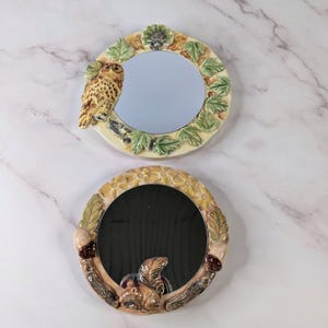 Handmade Ceramic Owl & Squirrel Accent Mirrors: Woodland Decor Set