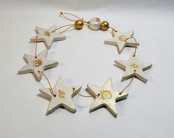 Ceramic vertical stars wall garland, Night sky bunting, Christmas decor North star banner, Adult or child star mobile, Winter holiday mobile