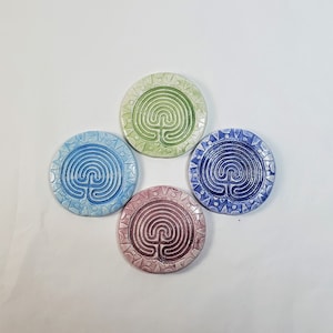 Ceramic Celtic or Cretan palm labyrinth, Mindful finger maze, Meditation grief assisted living gift, Flower of Life hand pocket labyrinth