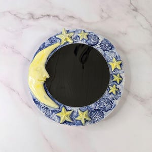Ceramic Moon & Stars Accent Mirror: Handmade Night Sky Decor