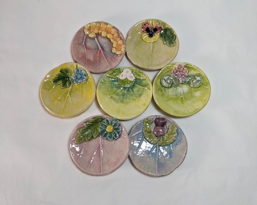 Ceramic Tea Bag Holder or Teaspoon Rest, Colorful Flowers Tea Cozy, Tea