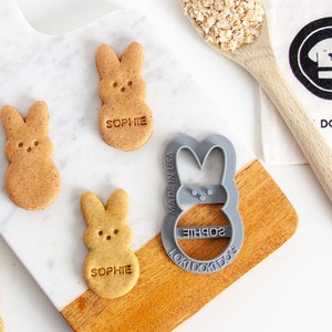 Personalized Easter Marshmallow Bunny Cookie Cutter I Custom Rabbit Dog Biscuit Cutter I Easter Basket Cookie Stamp I Custom Name Puppy Gift
