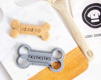 HO HO HO Christmas Dog Cookie Cutter, Bone Shaped Biscuit Stamp, Homemade Pet Treat, Holiday Cookies, Funny Dog Gift, Christmas Dog Gift