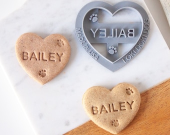 CUSTOM NAME Dog Cookie Cutter, Personalized Heart Dog Cookie Cutter, Biscuit Stamp, Name Cookie Cutter, Valentine's Day Dog Treats, Pet Gift