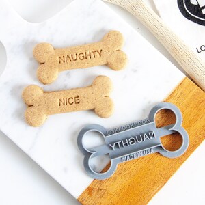 Naughty and Nice Dog Cookie Cutters, Bone Shaped Biscuit Stamp, Homemade Pet Treat, Holiday Cookies, Funny Dog Gift, Christmas Dog Gift