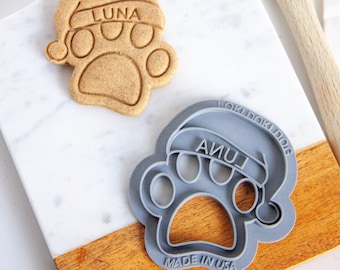 Personalized Dog Cookie Cutter, Santa Paws Shaped Biscuit Stamp, Homemade Dog Treat, Custom Dog Cookies, Custom Christmas Dog Gift