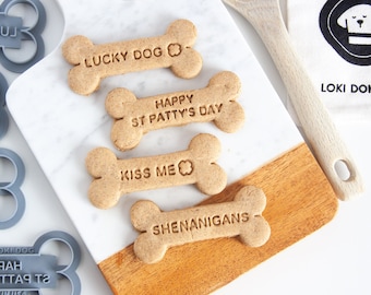 ST PATRICK'S DAY Bone Shaped Dog Biscuit Cookie Cutter I Holiday Homemade Dog Treat Cookie Cutter I Dog Gift I Clover Lucky Dog Cookie Stamp